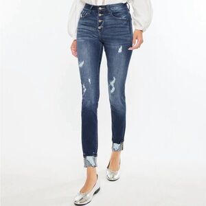 Kancan Chelsea High Rise Super Skinny Jeans Distressed Button Fly Jeans Size 27